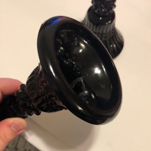 Vintage MCM Amethyst Glass Black Candlestick Holders - Picture 4 of 7